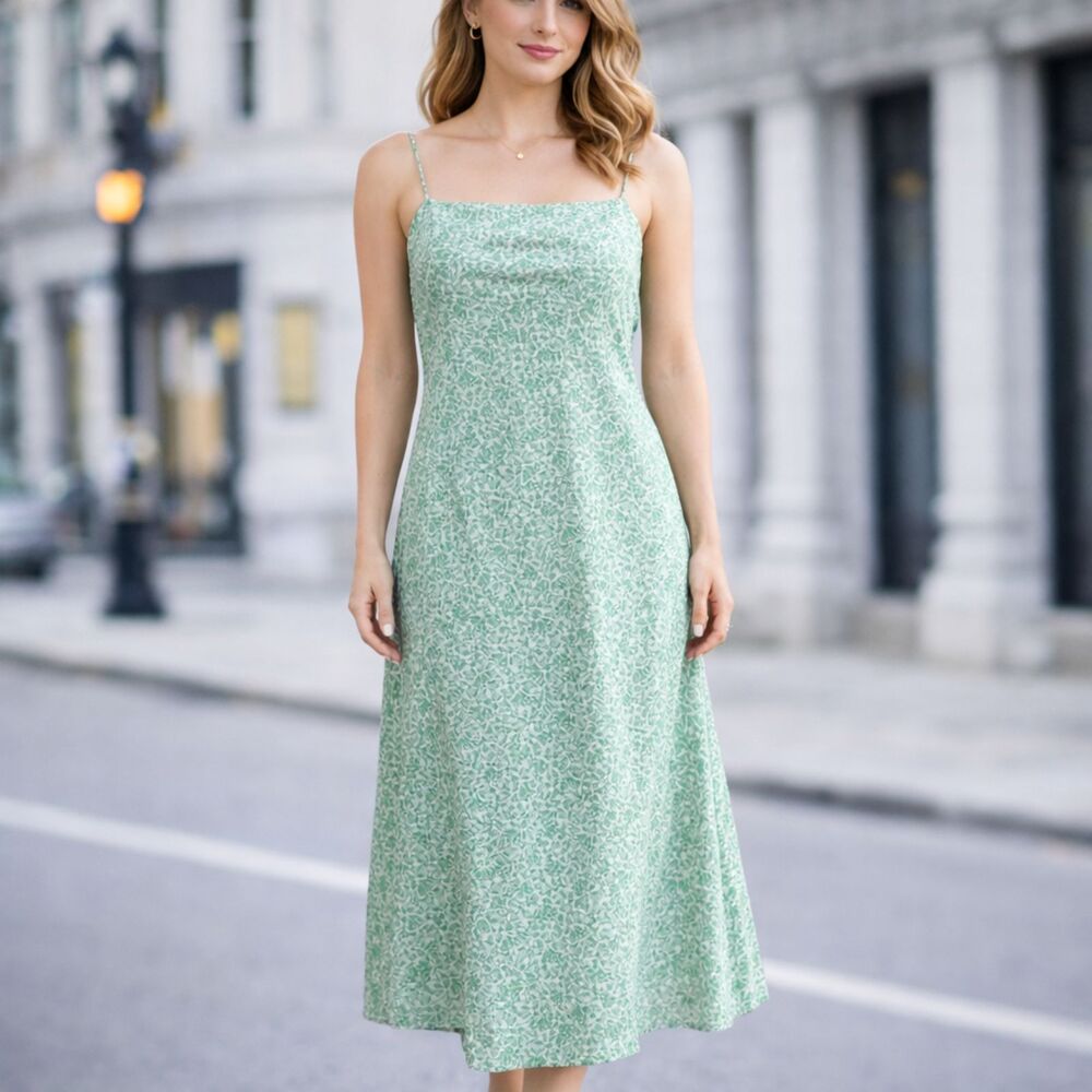 The Fifth Label Indite Ditsy Print Midi Cowl Dress In Lime Green Floral XS